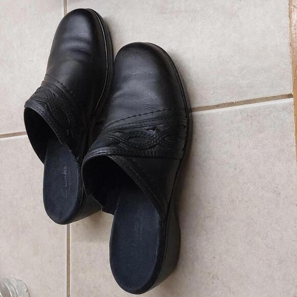 Clark's bendables 8M black leather open heel slip on shoes - Picture 10 of 12